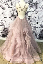 Open Back Dusty Pink Long Semi Formal Prom Dress Simple Evening Gowns,